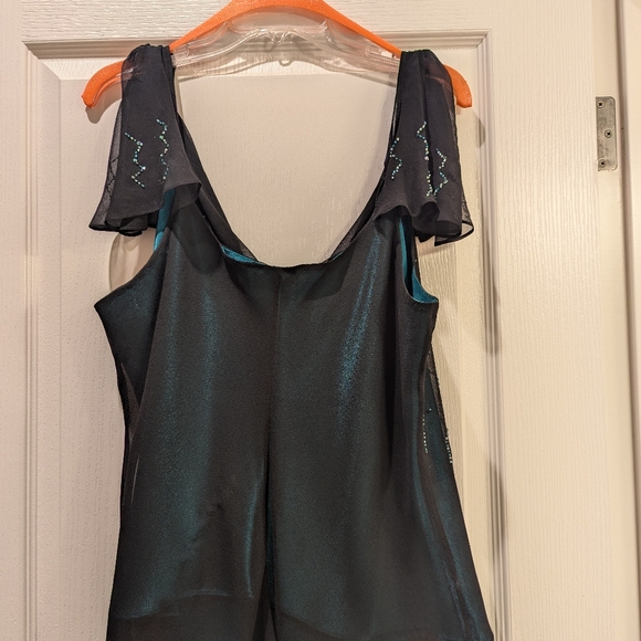 Black Silk Chiffon Hand Beaded Camisole, Flutter Shoulder Plus Size 2X - Picture 5 of 8